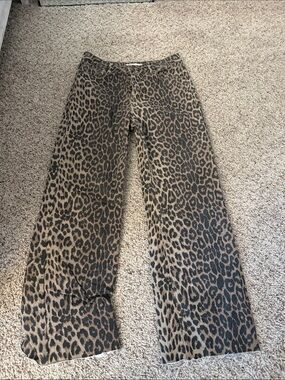Leopard Print Wide-Leg Women’s Jeans - Brown